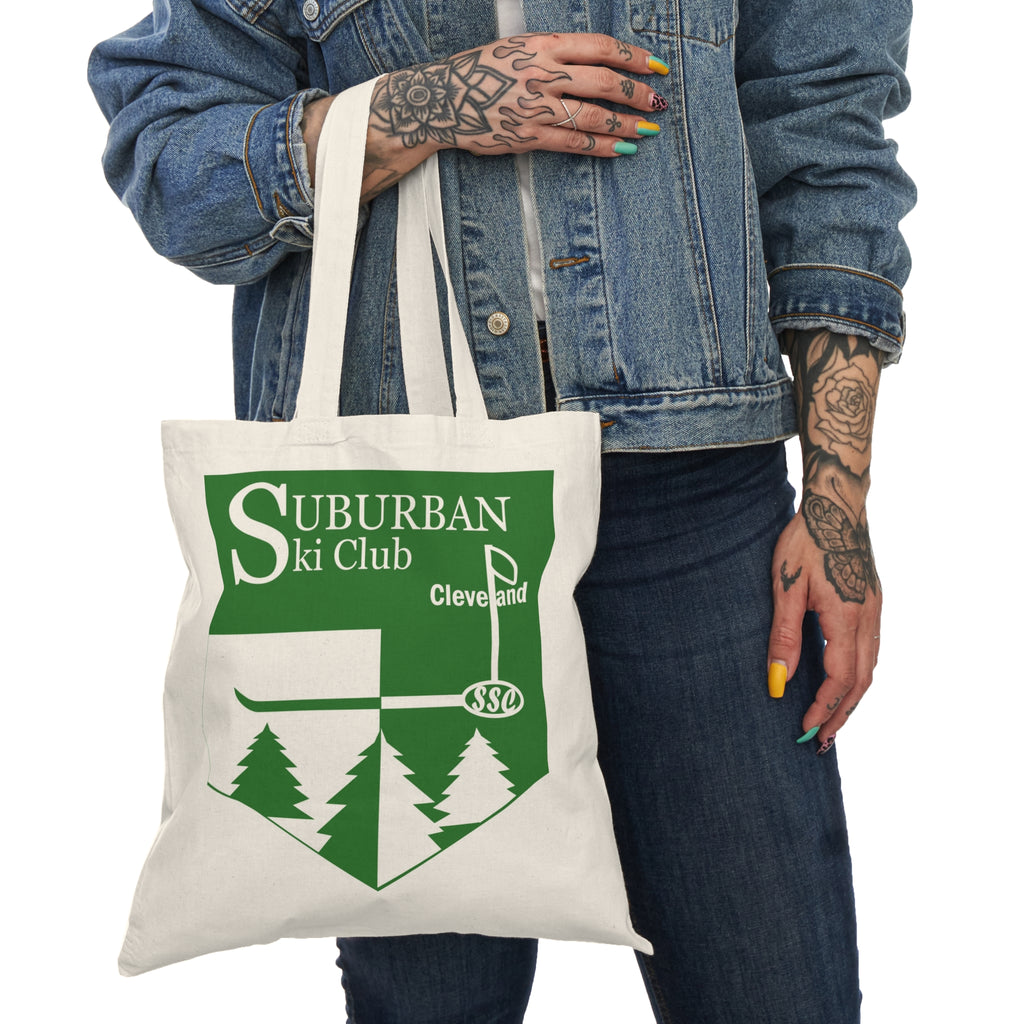 Suburban Ski Club Natural Tote Bag - Eco-Friendly, Holiday Gift Bag, Everyday Use, Reusable Shopping Bag, Winter Sports